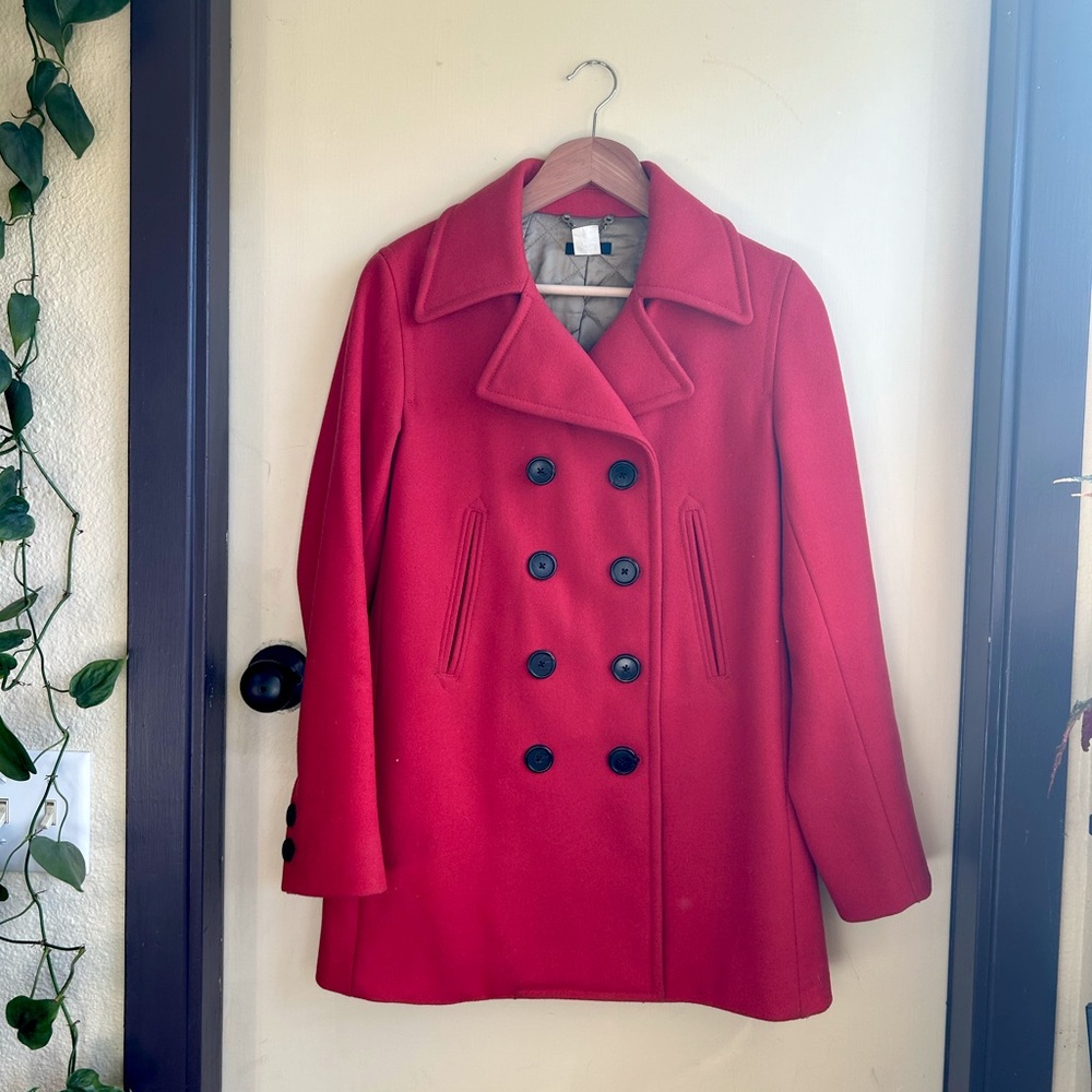 J. Crew Salmon Pink Wool Double-Breasted Pea Coat EUC Vintage